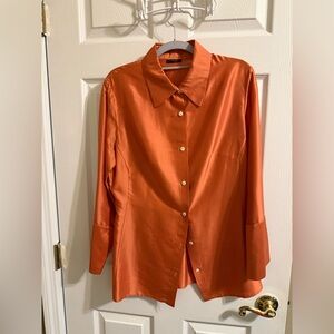 Italian silk button up orange blouse